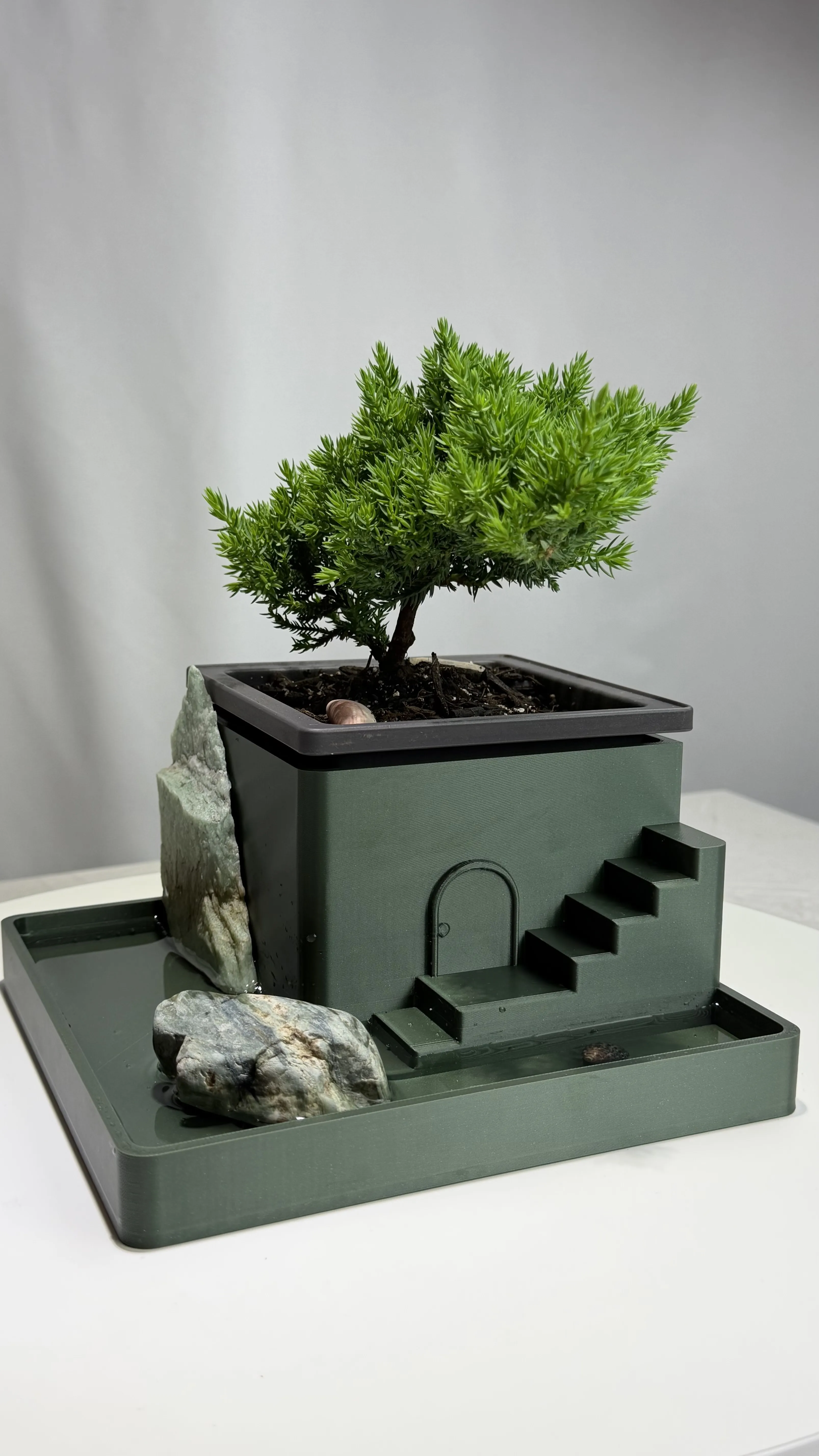 Mini Zen Garden Planter with Aquatic Water Tray & Staircase