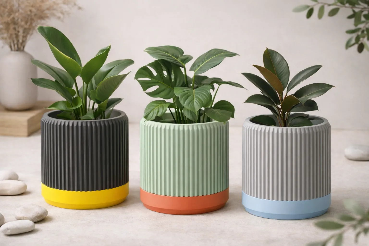Modern Fluted Planter Pot – Ribbed Decorative Indoor Plant Pot